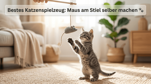 Bestes DIY Katzenspielzeug: Maus am Stiel selber machen